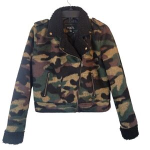 Rue21 Fuzzy Camo Black Sherpa Moto Style Jacket Coat